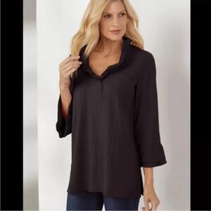 Soft Surroundings Black Constance Ruffle Top 2BV51 Women’s Size Medium